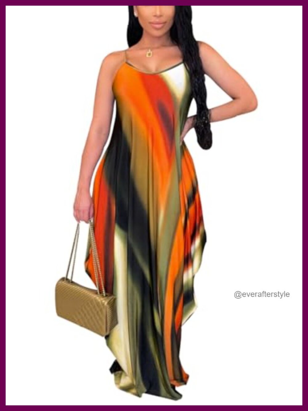 Summer Maxi Dress Spaghetti Strap Sleeveless V-Neck Casual Long